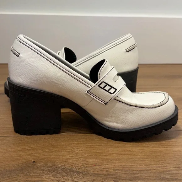 Chunky Platform Loafers Lug Sole Cream Preppy Academia Y2K 6 - Picture 7 of 10